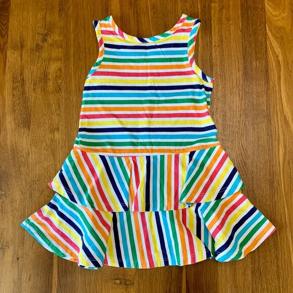 HANNA ANDERSSON Rainbow Striped Dress Girls 3 3T 90cm Tiered Skirt Multi Color - Picture 2 of 6